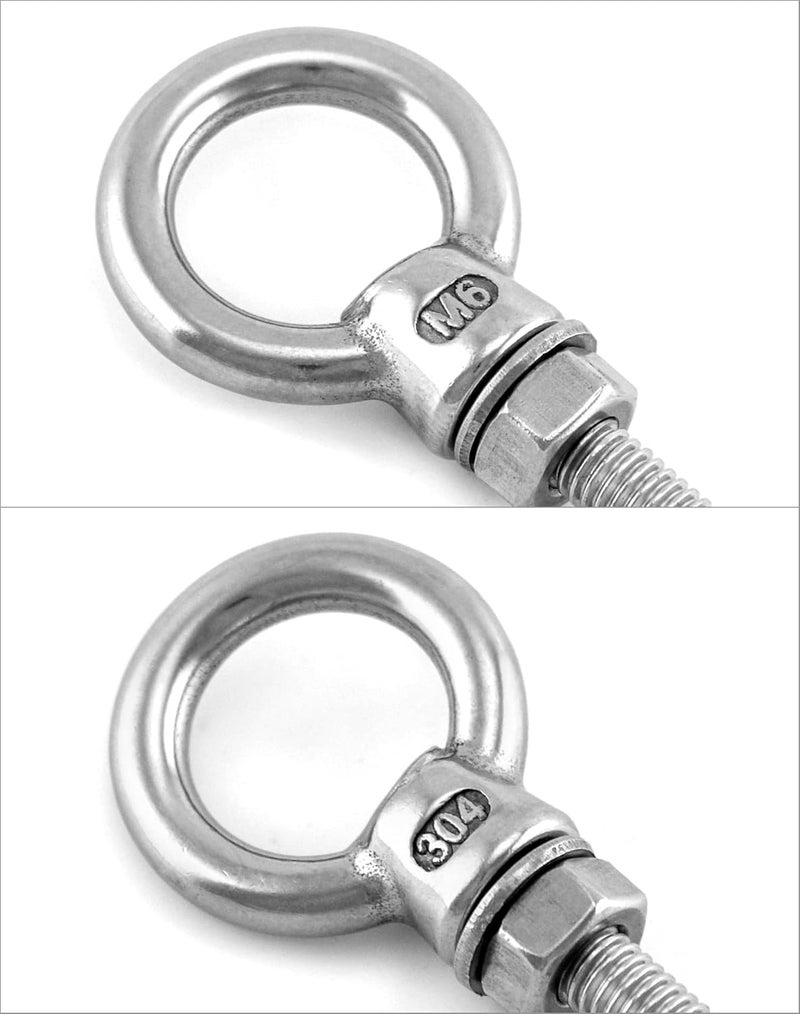 QWORK Threaded Eyebolts, 10 Pack 1/4" x 4" Long Stainless Steel Marine Grade Shoulder Eye Bolt - Image 3